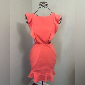 Orange Sheath Mini Dress with Bateau Neckline for Wedding Guest